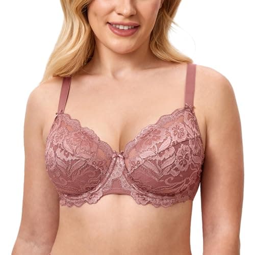 Delimira Women's Plus Size Full Coverage Underwire Lace Bra Up to Jcup