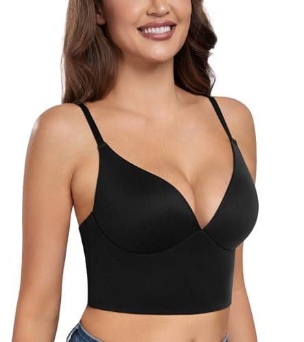 HACI Women's Longline Seamless Padded Bralette with Deep V Neck