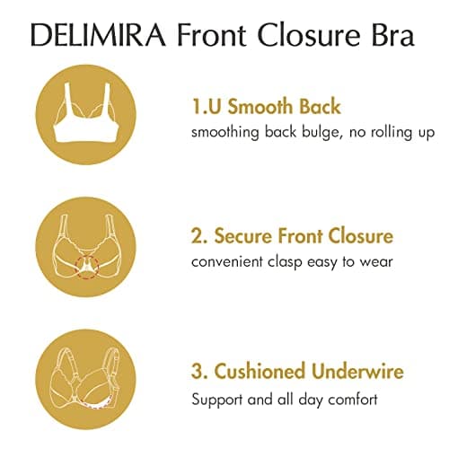 DELIMIRA Women's Plus Size Front Closure Lace Bras
