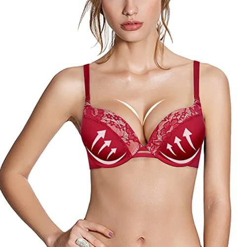 Pushlus Push Up Plunge Bra with Underwire and LaceSupport for Women