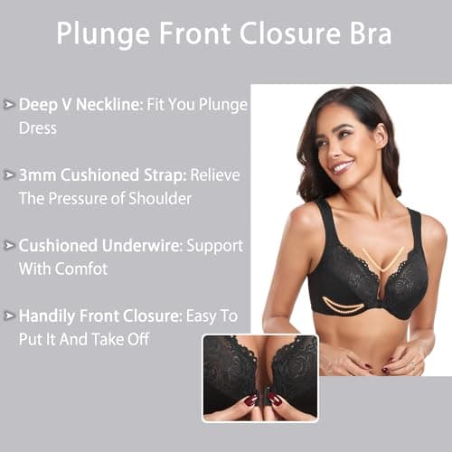 HACI Women's Plus Size Front Closure Unpadded Underwire Bra