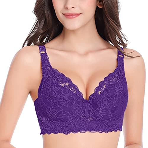 YXLLSSWJG Women's Plus Size Sexy Floral Lace V-Neck Bralette