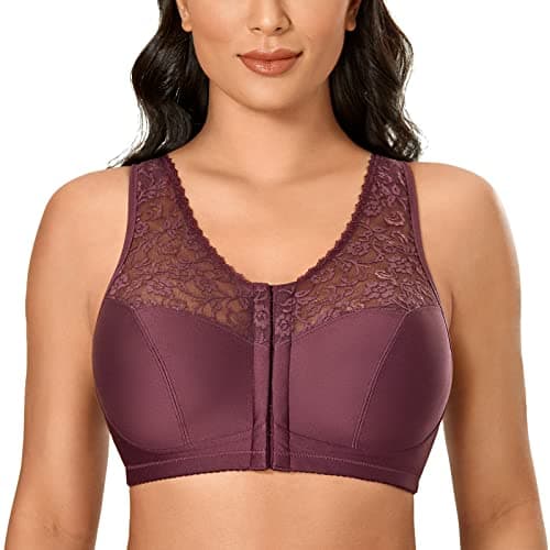 DELIMIRA Women's Front Closure Lace Cotton Bra