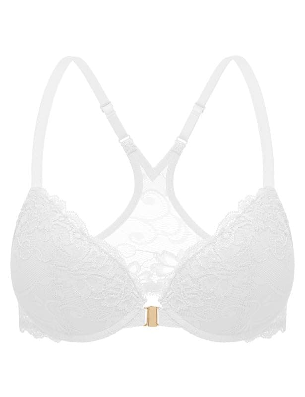 Deyllo Women's Front Closure Padded Push Up Bra Underwire Plunge