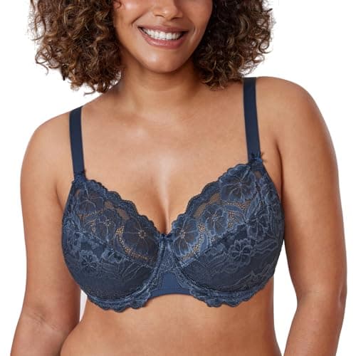 Delimira Women's Plus Size Full Coverage Underwire Lace Bra Up to Jcup