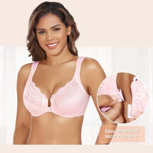 DotVol Women's Plus Size Front Closure U-Back Underwire Bra