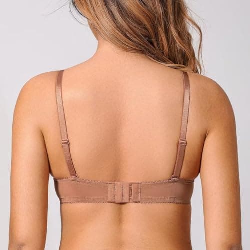 Deyllo Women's Balconette Lace Underwire Bra Sheer Non-Padded