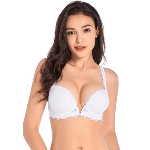 Vgplay Women's Deep Plunge Push Up Bra with Clear Straps