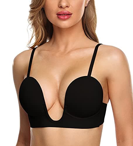 HANSACIA Women's Deep Plunge Underwire Bra with Low Back Conversion Push-Up
