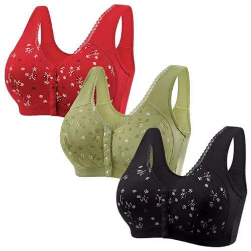 Comfortable 3-Piece Daisy Push-Up Bra Set for Older Women Full Coverage Front-Closure Bras