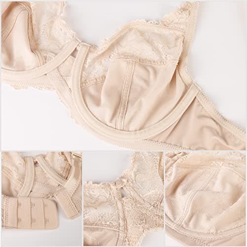 Women's Sexy Lace Floral Bras - Full Coverage Unlined Underwire Plus Size