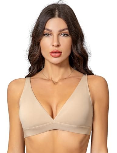 Gnowann Women's Deep V-Neck Plunge Bra with Padded Low Back Adjustment