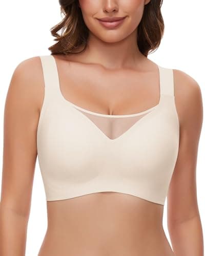 WOWENY Wireless Minimizer Bras for Women V-Neck Padded Bralettes