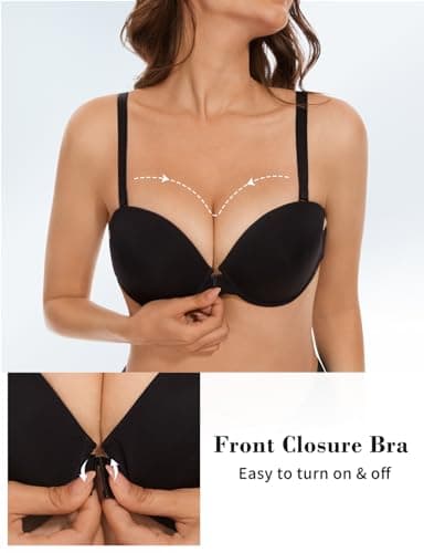 Upushall Front Closure Push Up Lace Racerback Bra for Women