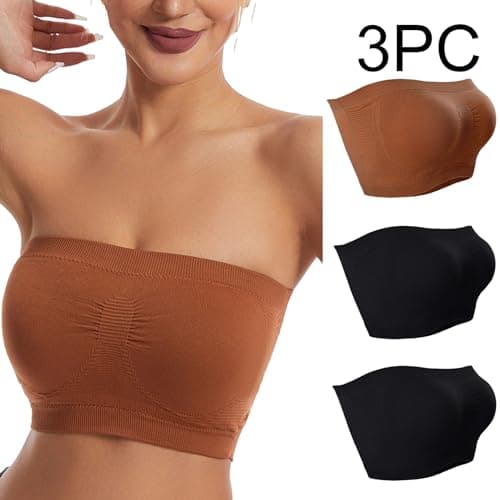 3 Pack Stretch Tube Top Bralette for Women Non Padded Non Slip Seamless