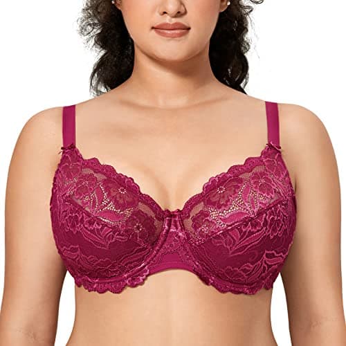 Delimira Women's Plus Size Full Coverage Underwire Lace Bra Up to Jcup