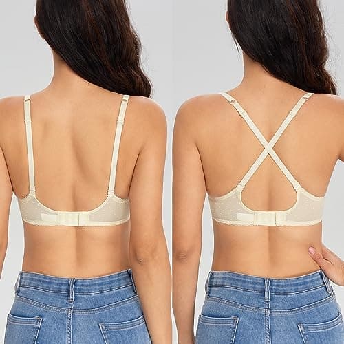 Lemorosy Women's Lace Balconette Demi Sheer Bra