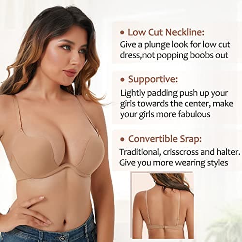 HACI Women's Deep U Plunge Push-Up Bra with Underwire