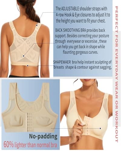 newlashua Women's Posture Corrector Bra with Front Closure Back Support