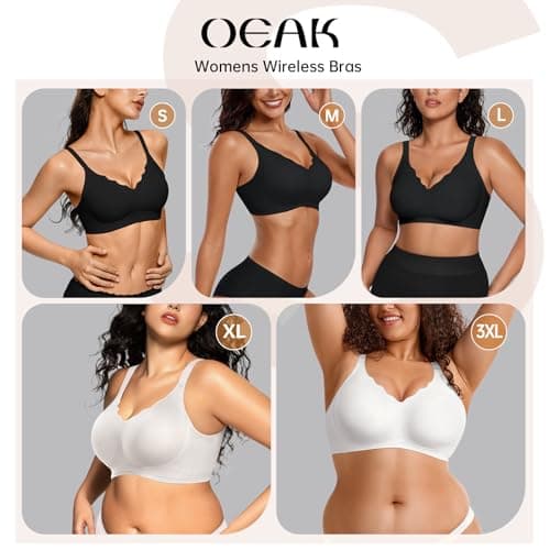 OEAK Women's Comfortable Wireless Push Up Bralette Scalloped V-Neck Coverage