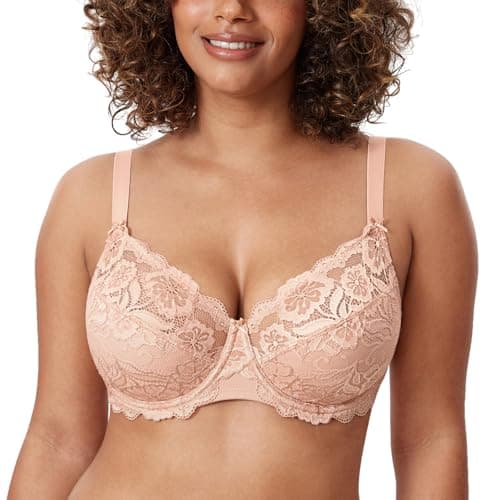 Delimira Women's Plus Size Full Coverage Underwire Lace Bra Up to Jcup