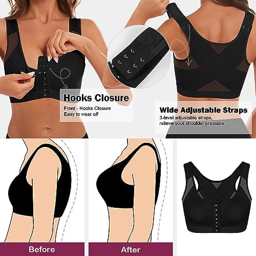 IROCUE Women's Posture Corrector Bra with Back Support and Nipple Covers