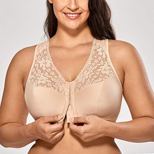 Delimira Plus Size Front Closure Racerback Lace Bra
