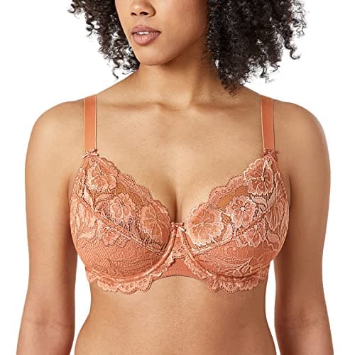 Delimira Women's Plus Size Full Coverage Underwire Lace Bra Up to Jcup