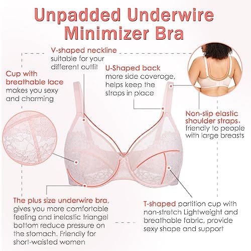 DotVol Women's Plus Size Full Coverage Sexy Lace Underwire Bra Minimizer
