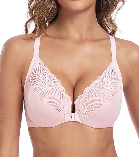 Front Closure Underwire T-Back Plus Size Lace Racerback Bra for Women