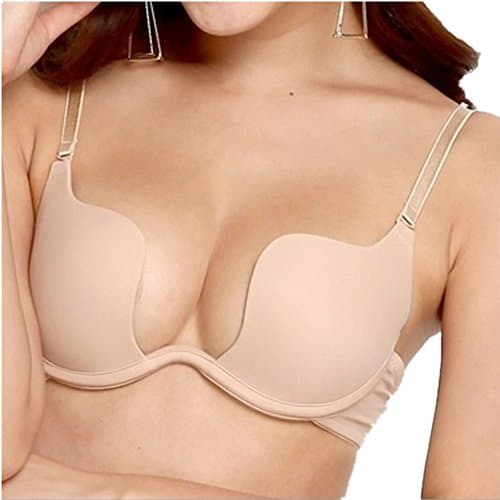 ZUKULIFE Convertible Push Up Plunge Halter Bra with Low Back Criss Cross