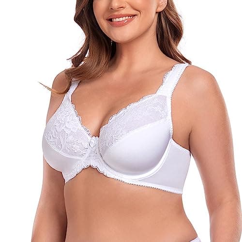 TELIMUSSTO Women's Plus Size Non-Padded Underwire Bra with Lace Coverage