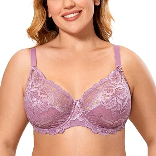 Delimira Women's Plus Size Full Coverage Underwire Lace Bra Up to Jcup