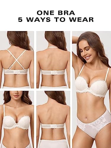 Plus Size Strapless Lace Push Up Bra with Padded Underwire - DOBREVA