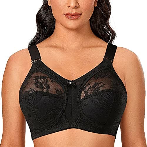 TELIMUSSTO Women's Plus Size Floral Lace Firm Hold Bra Minimizer