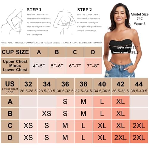 WOWENY Bandeau Bra for Women: Silicone, Padded, Non-Slip, Strapless