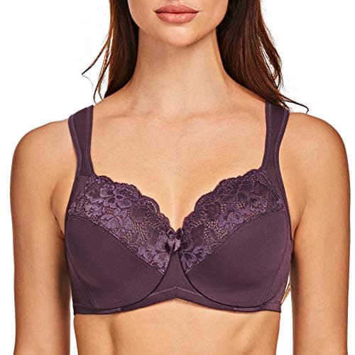 MELENECA Women's Full Coverage Plus Size Underwire Bra with Lace Straps