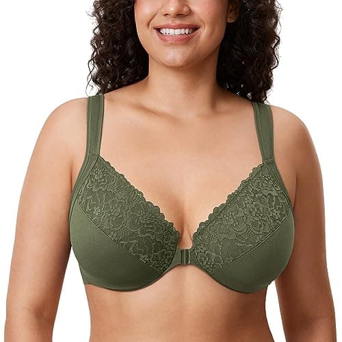 DELIMIRA Women's Plus Size Front Closure Lace Bras