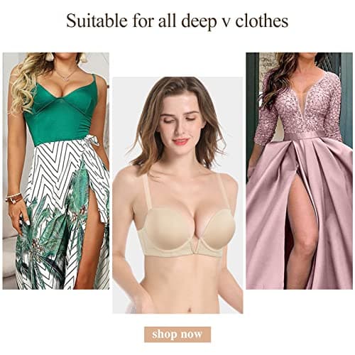 Vgplay Women's Deep Plunge Push Up Bra with Clear Straps and Underwire