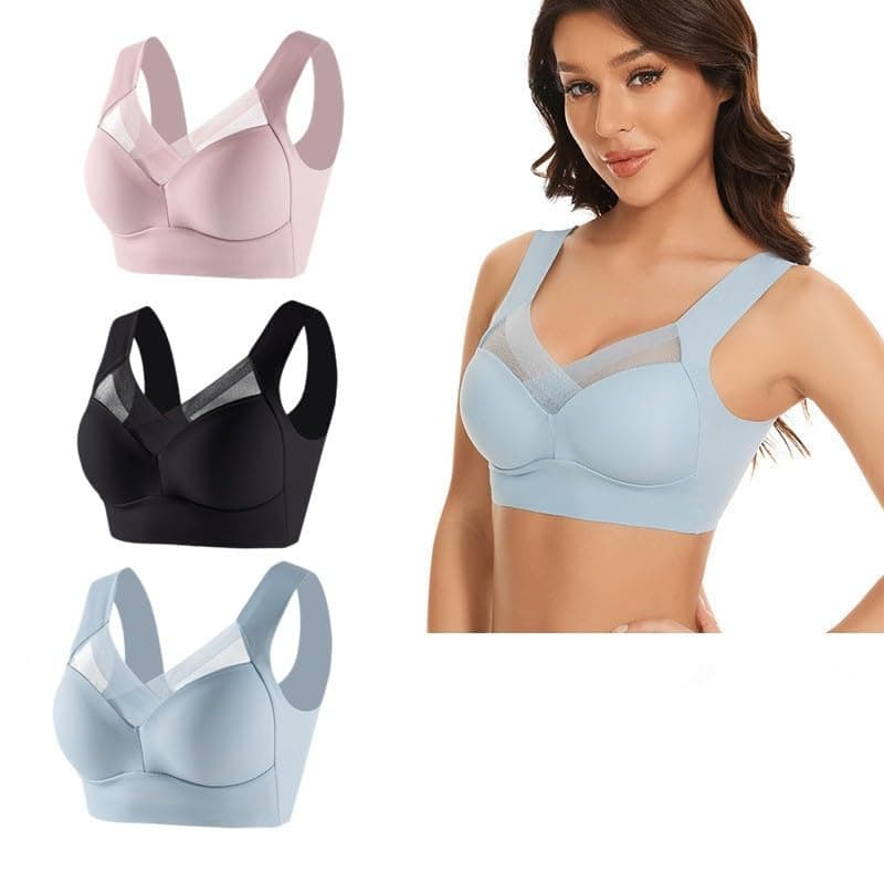 Hnodov 3 Pack Plus Size Seamless Mesh Sports Bras for Women