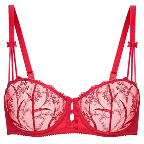 Deyllo Women's Balconette Lace Underwire Bra Sheer Non-Padded