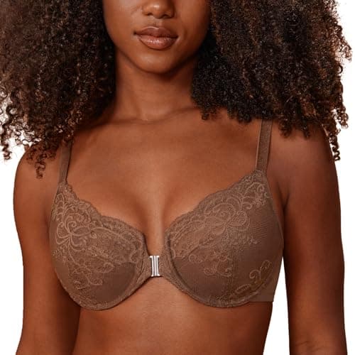 DELIMIRA Plus Size Front Closure Lace Plunge Underwire Bra