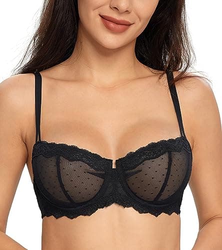 Lemorosy Women's Lace Balconette Demi Sheer Bra