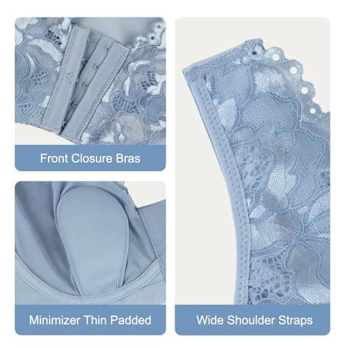 GREENBAA Wirefree Front Closure Lace Bras for Women Posture Support