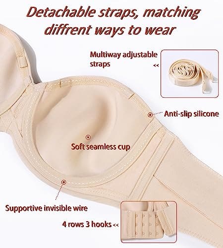 DotVol Women's Plus Size Seamless Underwire Strapless Minimizer Bra