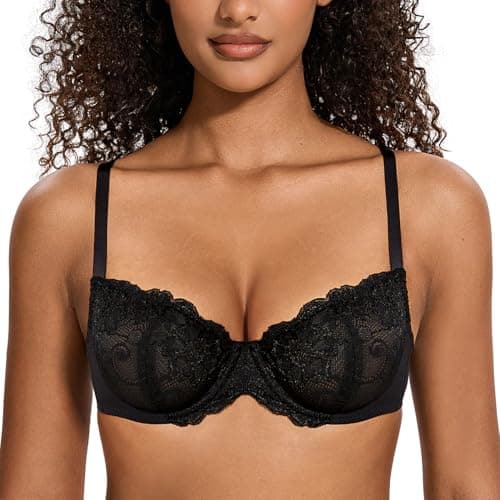 Deyllo Women's Balconette Bras Sheer Lace Underwire Bra