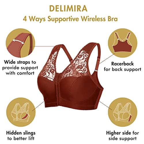 Delimira Plus Size Front Closure Racerback Lace Bra