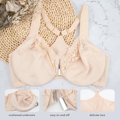 Sheroine Women's Plus Size Front Closure Underwire Lace Bra