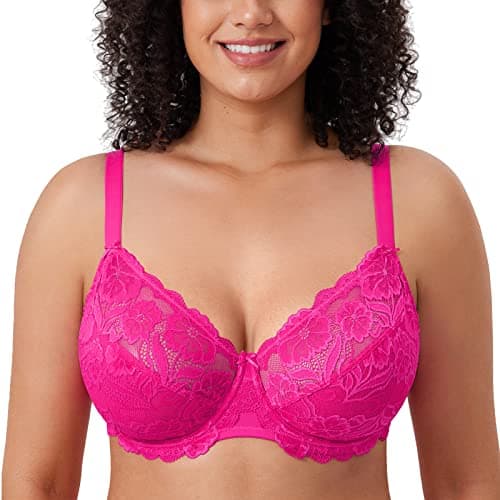 Delimira Women's Plus Size Full Coverage Underwire Lace Bra Up to Jcup