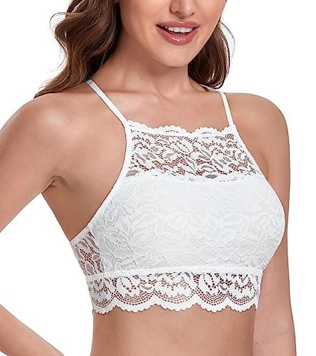 HACI Women's Breathable Floral Lace Hi-Neck Bralette